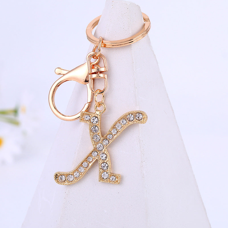Wholesale Zinc Alloy 26 English Alphabet Rhinestone Keychain